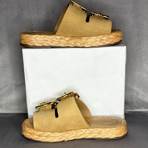 🔥🔥🔥SCHUTZ Tan Slide Sandals with Gold Accent Size: 6.5B🔥🔥🔥 - Picture 4 of 10